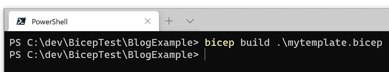 PowerShell: bicep build .\mytemplate.bicep läuft ohne Ausgabe durch