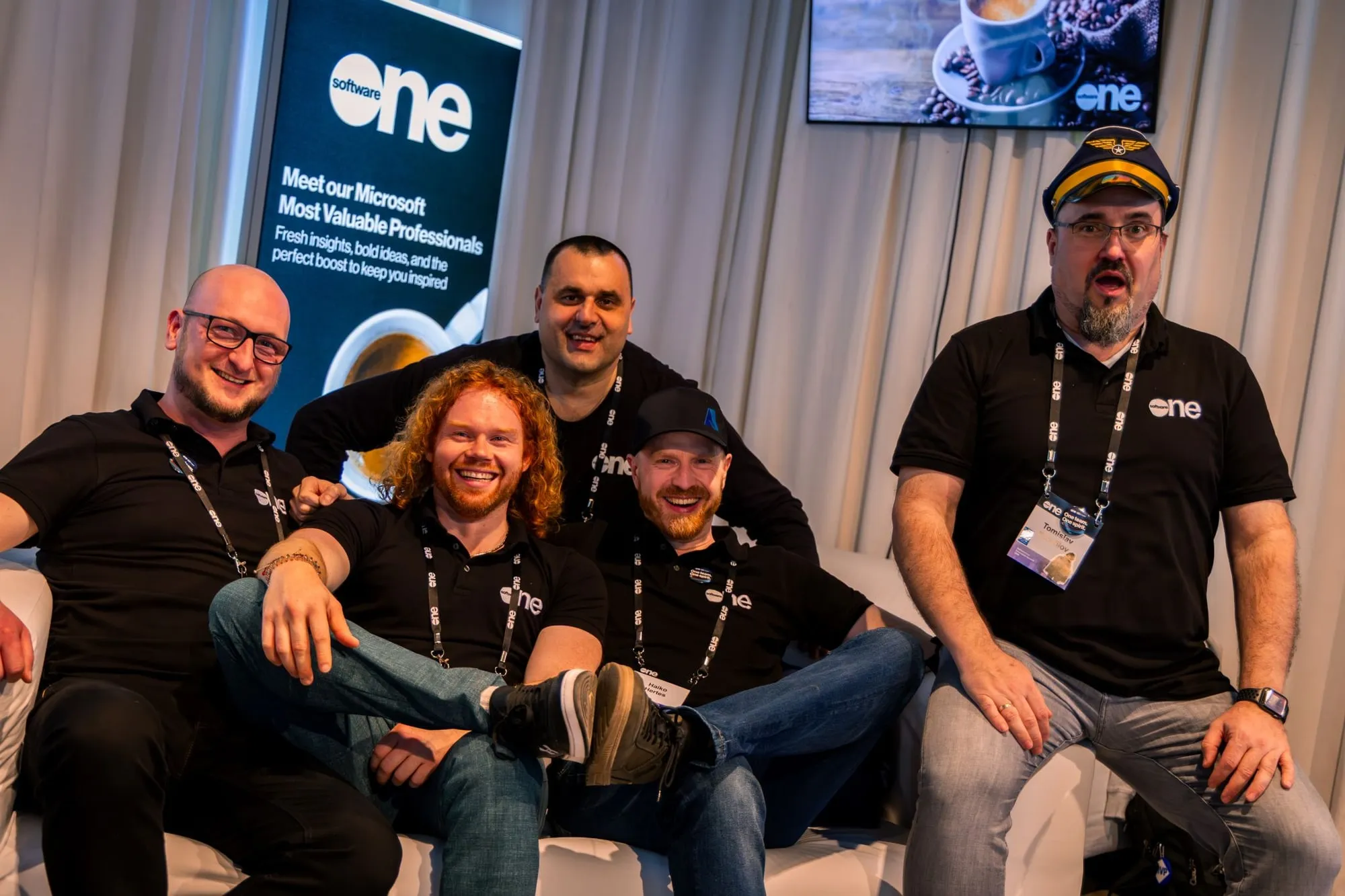 Christoph with fellow Microsoft MVPs on the sofa of the MVP Espresso Lab at the SoftwareOne Innovation Summit 2026